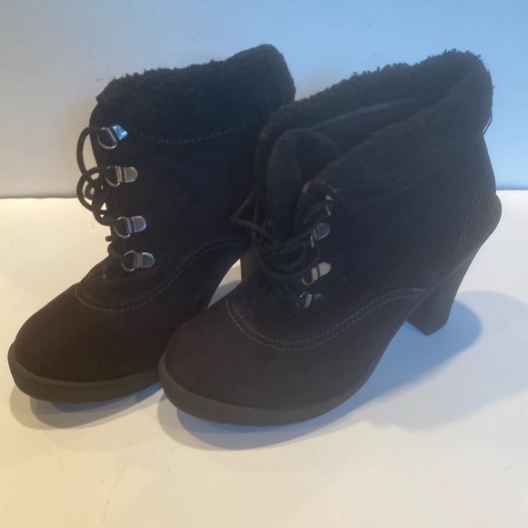 Jellypop Black Suede High Chunky Heel Booties - Picture 1 of 7